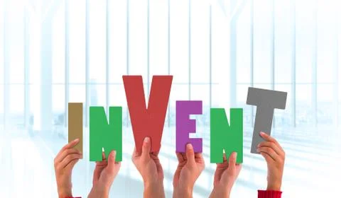 Composite image of hands holding up invent Stock Illustration