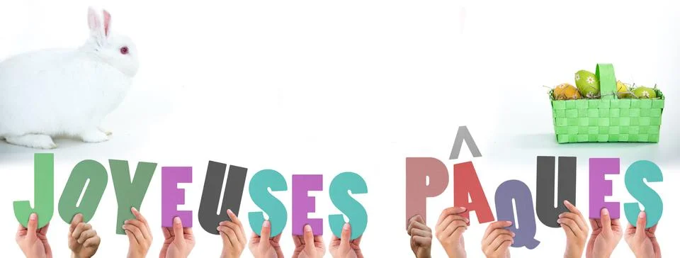 Composite image of hands holding up joyeuses pasques Stock Illustration