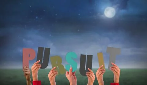 Composite image of hands holding up pursuit Stock Illustration