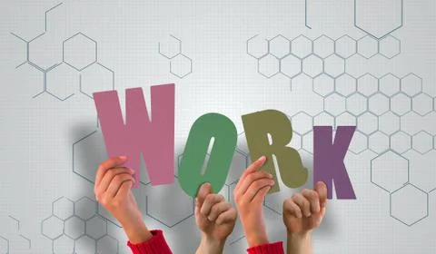 Composite image of hands holding up work Illustrazione stock