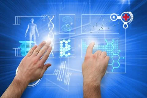 Composite image of hands pointing and presenting Illustrazione stock