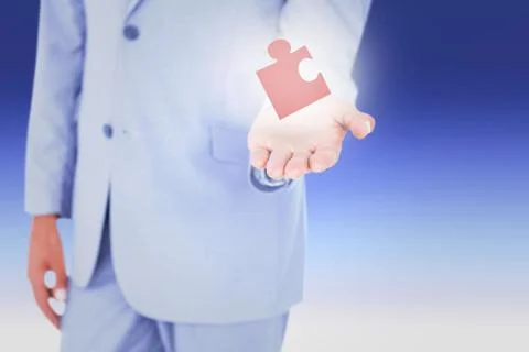 Composite image of handsome businessman gesturing with hands Illustrazione stock