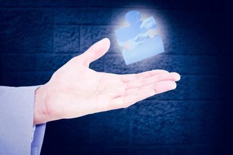 Composite image of handsome businessman gesturing with hands Illustrazione stock