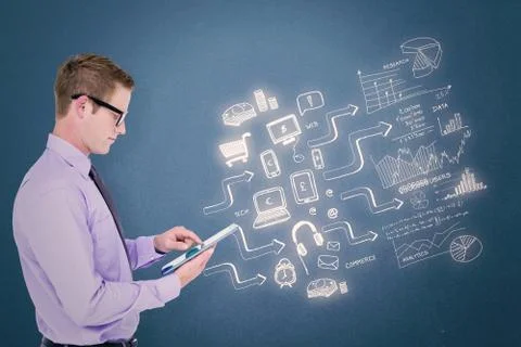 Composite image of handsome businessman using tablet Illustrazione stock