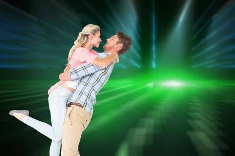 Composite image of handsome man picking up and hugging his girlfriend Stock Illustration