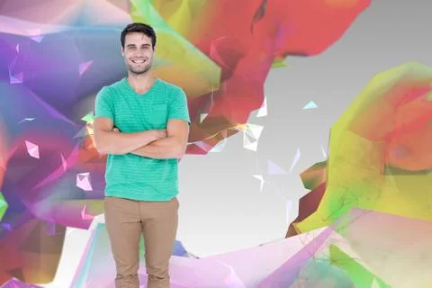 Composite image of handsome man standing arms crossed over white background 写真素材