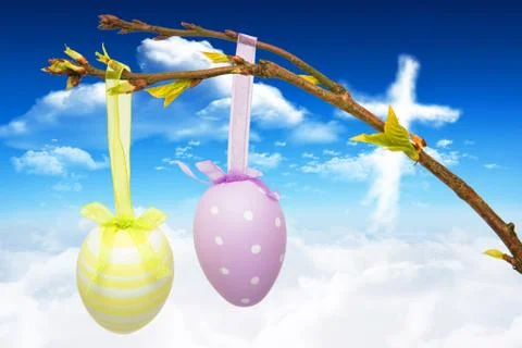 Composite image of hanging easter eggs Stock Fotos