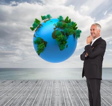Composite image of happy businessman looking away Stock Illustration