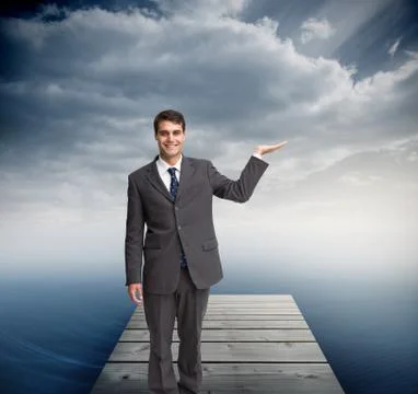 Composite image of happy businessman presenting Stock Illustration