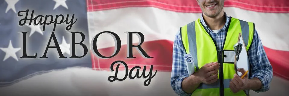 Composite image of happy construction worker Foto stock