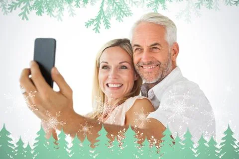 Composite image of happy couple posing for a selfie Stock Illustration
