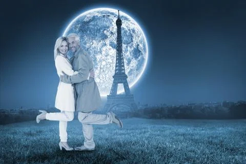 Composite image of happy couple posing in trench coats Stock Illustration