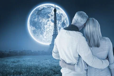 Composite image of happy couple standing with arms around Stock Illustration