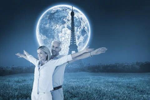 Composite image of happy couple standing with arms outstretched Stock Illustration