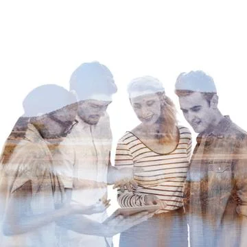 Composite image of happy creative team using a tablet pc Stock Illustration