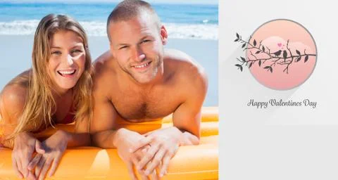 Composite image of happy cute couple in swimsuit posing Stock Illustration