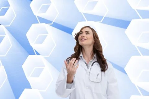 Composite image of happy doctor throwing apple Stock-Illustration