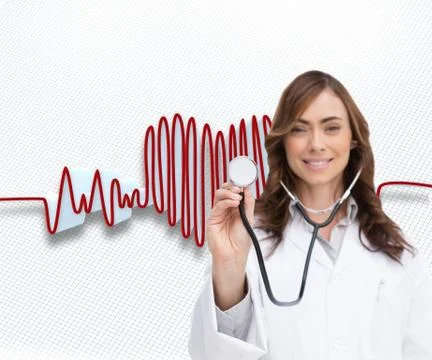Composite image of happy doctor using stethoscope Stock-Illustration