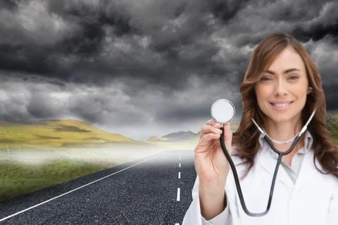 Composite image of happy doctor using stethoscope Stock-Illustration