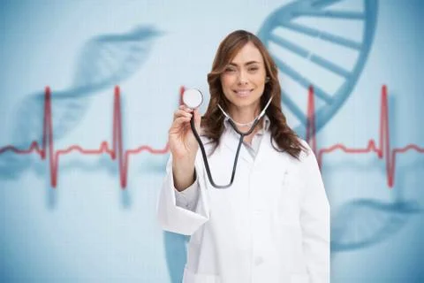 Composite image of happy doctor using stethoscope Stock-Illustration