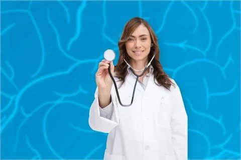 Composite image of happy doctor using stethoscope Stock-Illustration