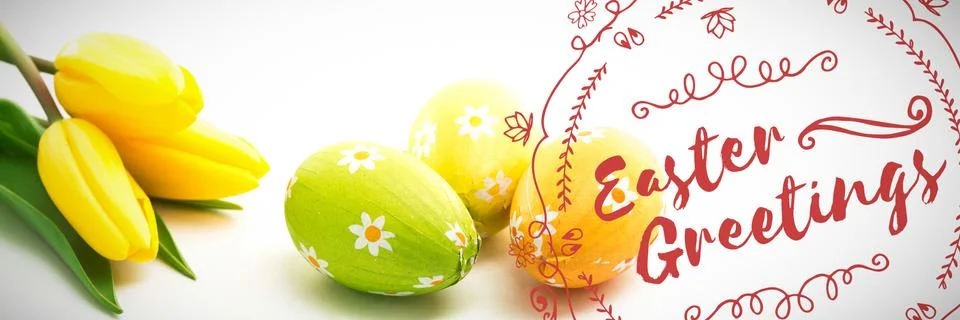 Composite image of happy easter red logo against a white background Stock Photos