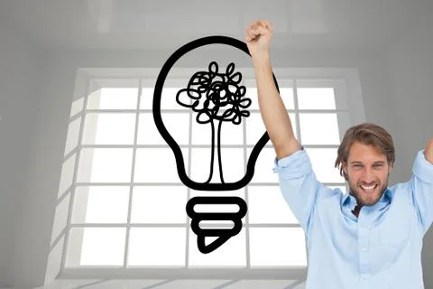 Composite image of happy man celebrating success with arms up Stock Illustration