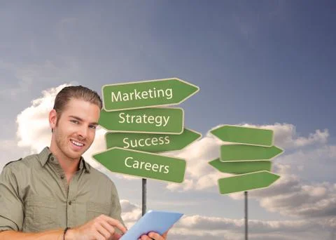 Composite image of happy man using tablet pc Stock Illustration