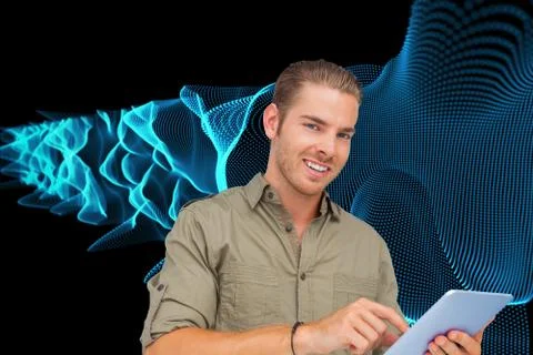 Composite image of happy man using tablet pc Stock Illustration