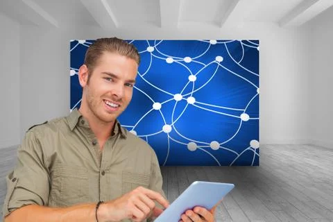 Composite image of happy man using tablet pc Stock Illustration