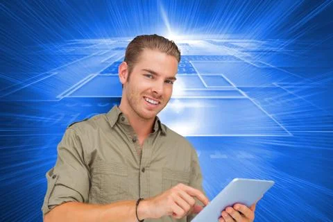 Composite image of happy man using tablet pc Stock Illustration