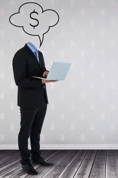 Composite image of headless businessman using laptop Stock Photos