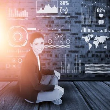 Composite image of high angle portrait of smiling businesswoman 스톡 사진