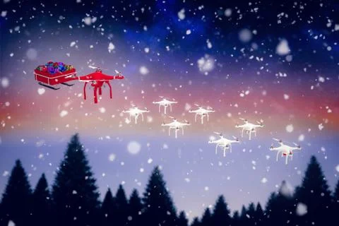 Composite image of high angle view of mini drone pulling chirstmas sledge 스톡 일러스트
