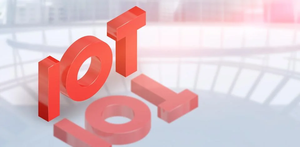Composite image of high angle view of internet of things in red color 3d Ilustración de archivo