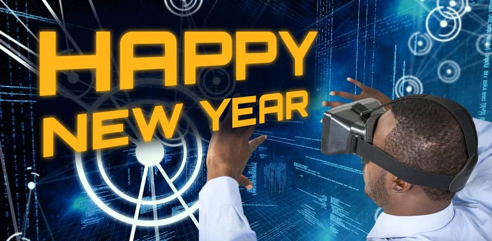 Composite image of high angle view of man using virtual reality headset Stock Photos