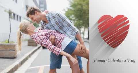 Composite image of hip romantic couple dancing in the street Ilustração Stock