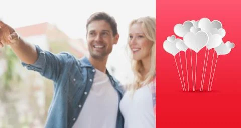 Composite image of hip young couple looking at something and pointing Stock Illustration