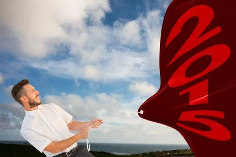 Composite image of hipster businessman pulling a rope Stock Illustration
