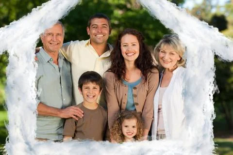 Composite image of house outline in clouds Foto stock