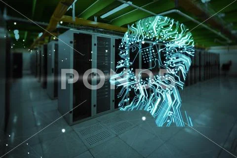Composite image of human face over circuit board Stock Photos