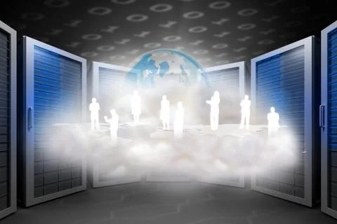 Composite image of human silhouettes on floating cloud Stock Illustration