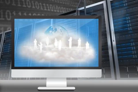 Composite image of human silhouettes on floating cloud Stock Illustration
