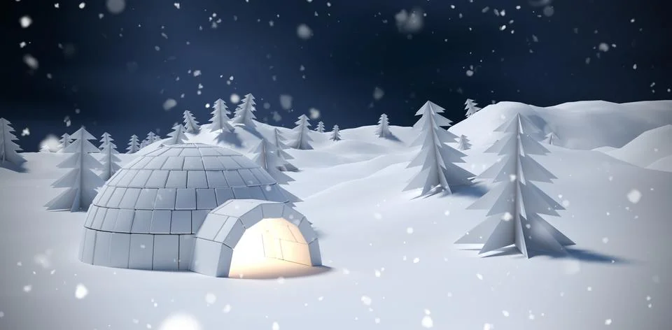 Composite image of igloo and trees on snow field Stock-Illustration