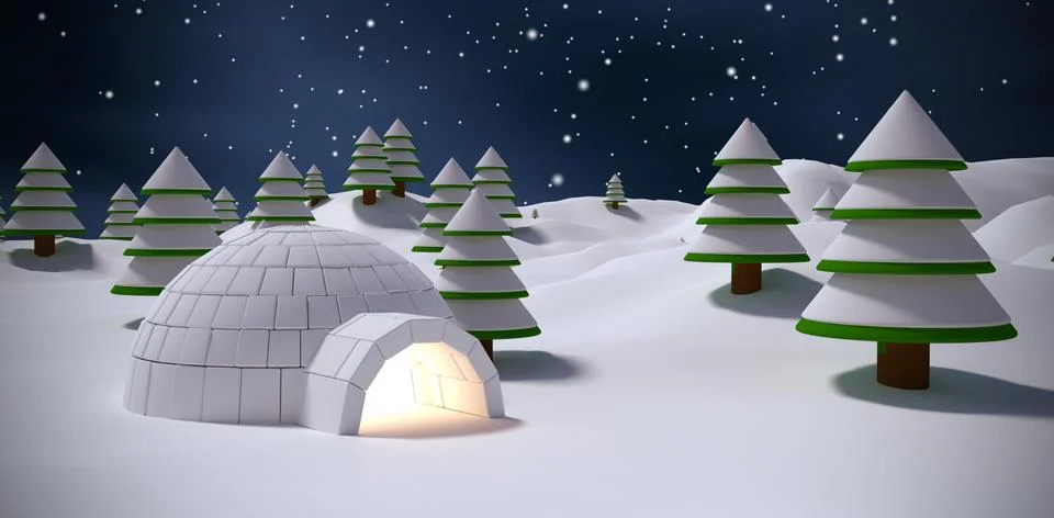 Composite image of igloo with trees on snow field Stock-Illustration
