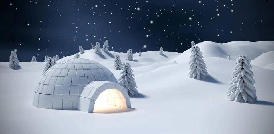 Composite image of illuminated igloo and trees on snow field Stock-Illustration