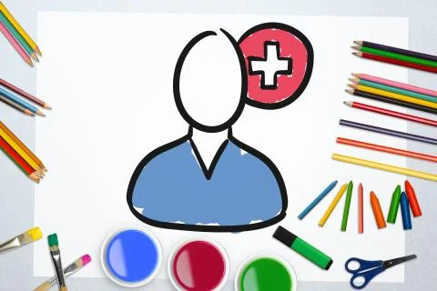 Composite image of illustration of surgeon against plus sign Stock-Illustration