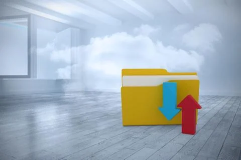 Composite image of illustration of yellow folder with arrow sign Stock Illustration