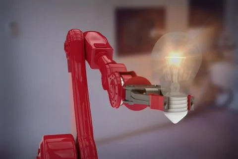 Composite image of illustrative image of robotic arm holding light bulb 3d Stock Illustration