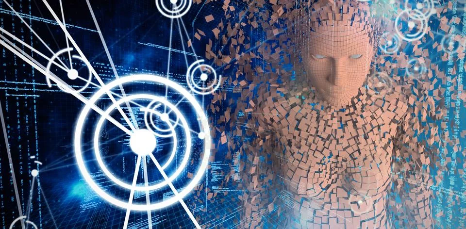 Composite image of image of brown pixelated 3d woman Illustrazione stock
